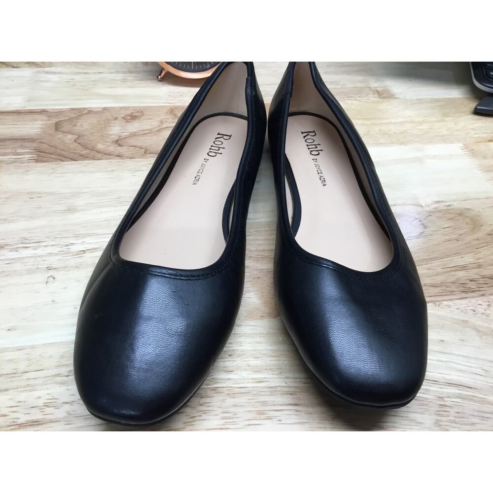 Rohb By Joyce Azria Women 8 Black Leather Round Toe Slip-On Classic Ballet Flats